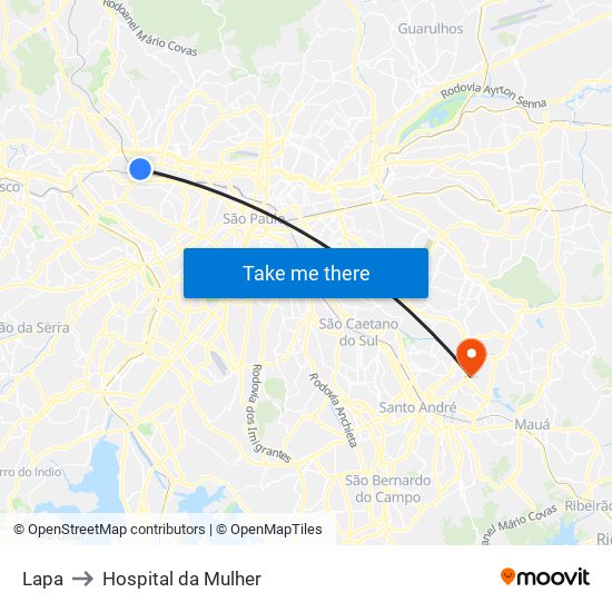 Lapa to Hospital da Mulher map
