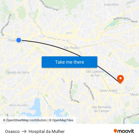Osasco to Hospital da Mulher map