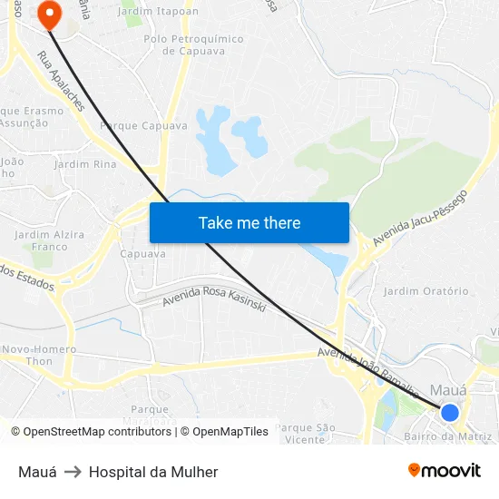 Mauá to Hospital da Mulher map