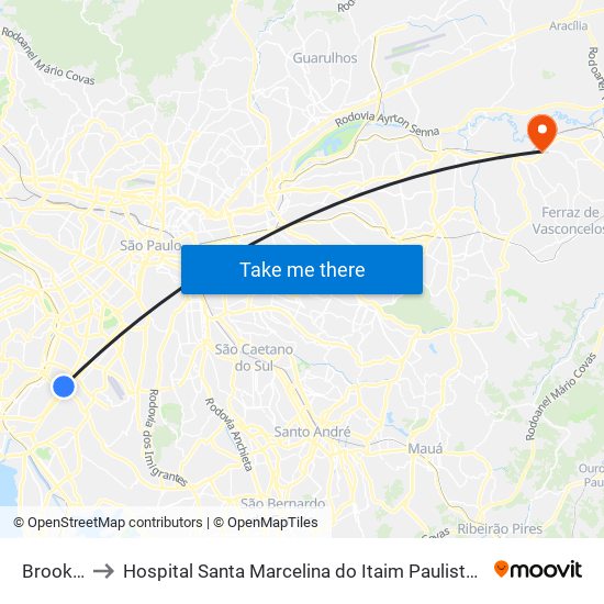 Brooklin to Hospital Santa Marcelina do Itaim Paulista O.S.S map