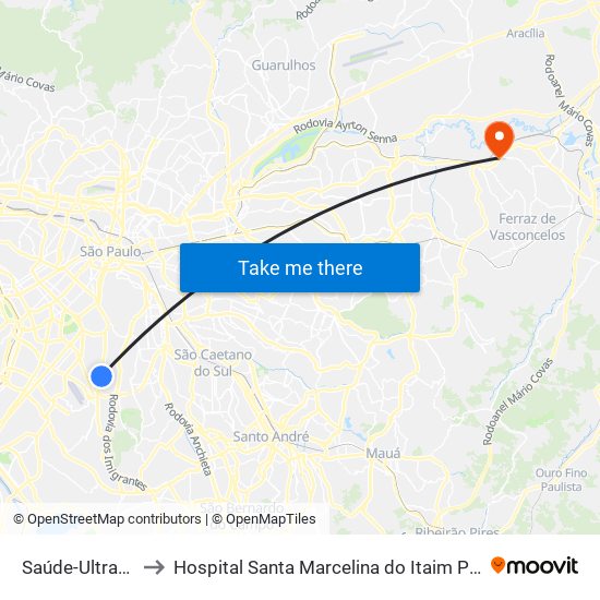 Saúde-Ultrafarma to Hospital Santa Marcelina do Itaim Paulista O.S.S map