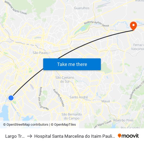 Largo Treze to Hospital Santa Marcelina do Itaim Paulista O.S.S map