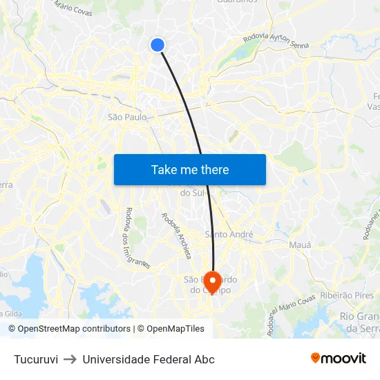Tucuruvi to Universidade Federal Abc map