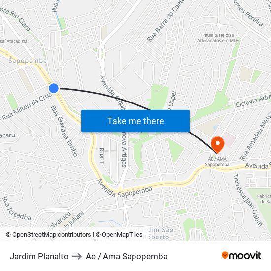 Jardim Planalto to Ae / Ama Sapopemba map