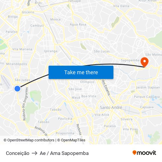 Conceição to Ae / Ama Sapopemba map