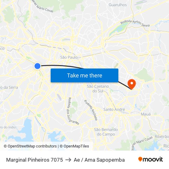 Marginal Pinheiros 7075 to Ae / Ama Sapopemba map