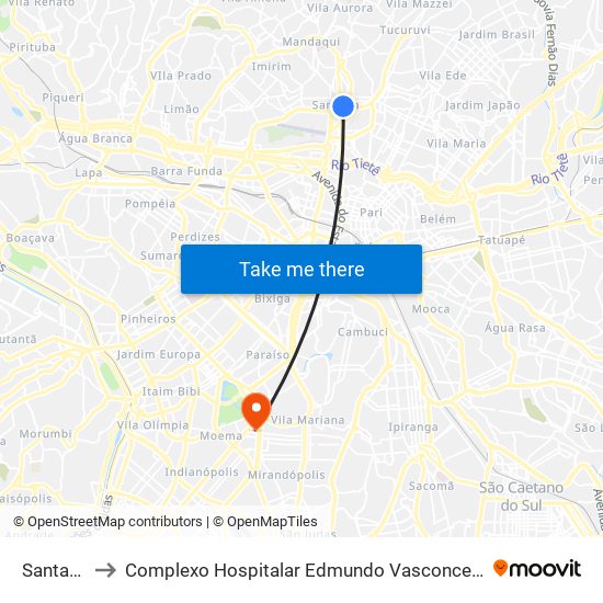 Santana to Complexo Hospitalar Edmundo Vasconcelos map