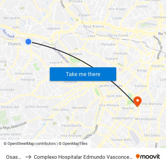 Osasco to Complexo Hospitalar Edmundo Vasconcelos map