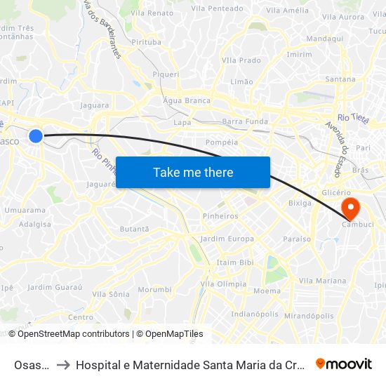 Osasco to Hospital e Maternidade Santa Maria da Cruz Azul map