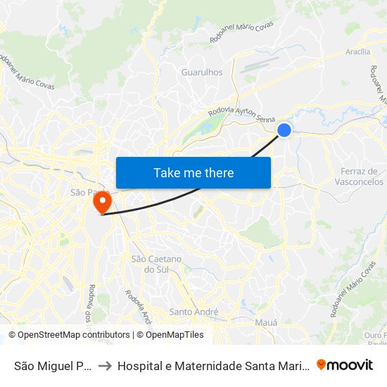 São Miguel Paulista to Hospital e Maternidade Santa Maria da Cruz Azul map