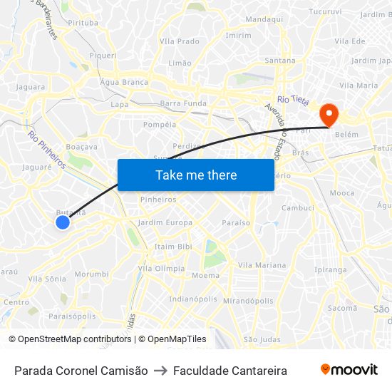 Parada Coronel Camisão to Faculdade Cantareira map