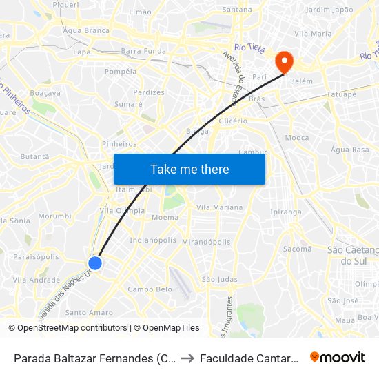 Parada Baltazar Fernandes (C/B) to Faculdade Cantareira map