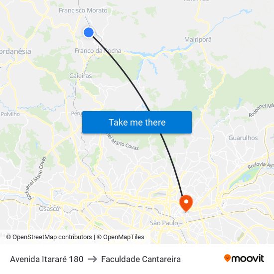 Avenida Itararé 180 to Faculdade Cantareira map