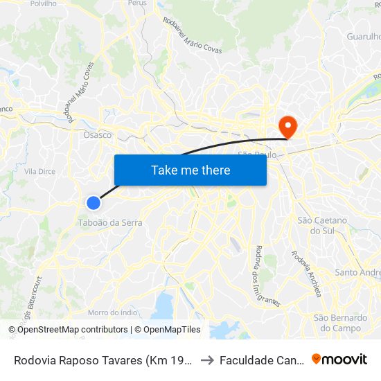 Rodovia Raposo Tavares (Km 19/São Paulo) to Faculdade Cantareira map