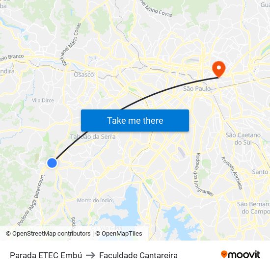 Parada ETEC Embú to Faculdade Cantareira map