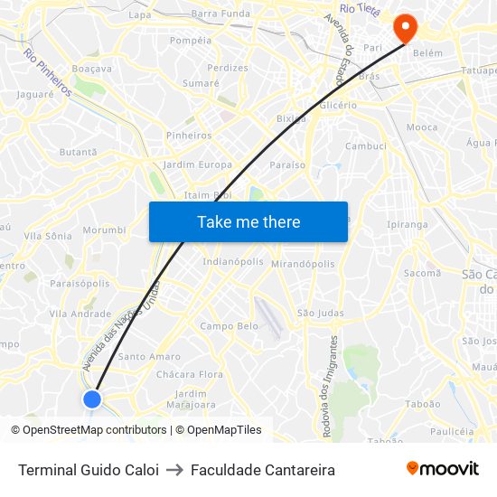 Terminal Guido Caloi to Faculdade Cantareira map