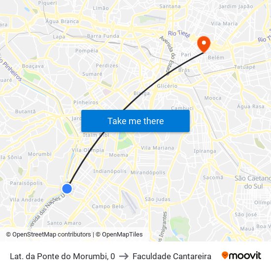 Lat. da Ponte do Morumbi, 0 to Faculdade Cantareira map