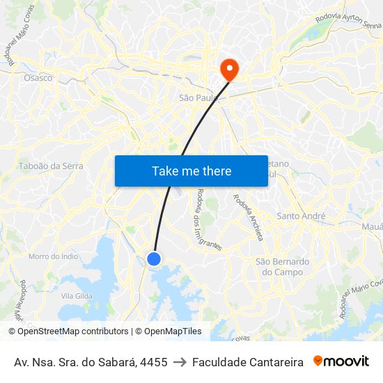 Av. Nsa. Sra. do Sabará, 4455 to Faculdade Cantareira map
