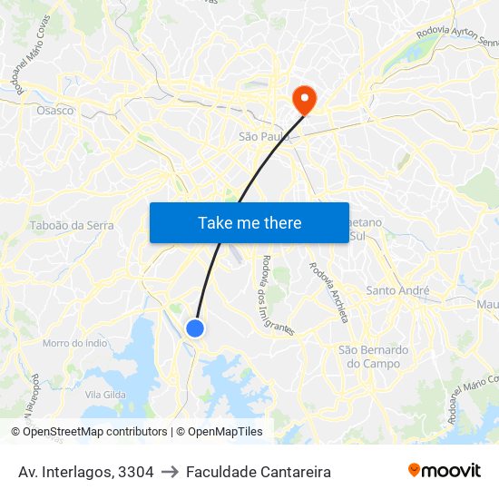 Av. Interlagos, 3304 to Faculdade Cantareira map