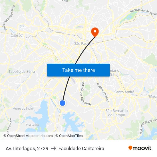 Av. Interlagos, 2729 to Faculdade Cantareira map