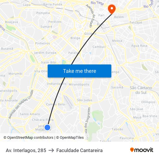 Av. Interlagos, 285 to Faculdade Cantareira map