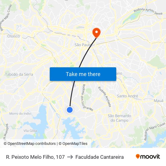 R. Peixoto Melo Filho, 107 to Faculdade Cantareira map