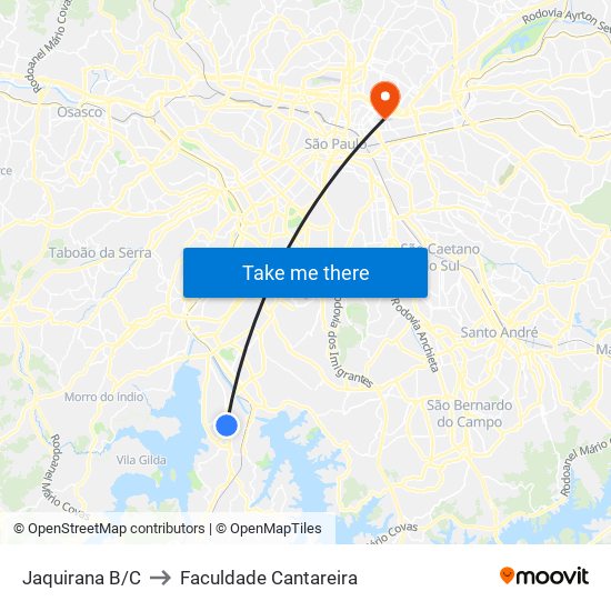 Jaquirana B/C to Faculdade Cantareira map
