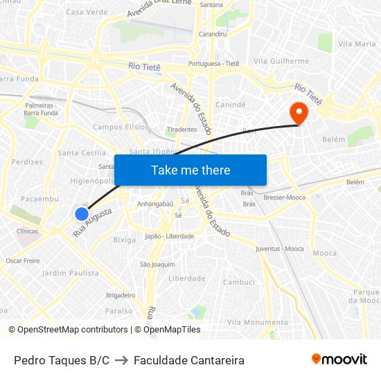 Pedro Taques B/C to Faculdade Cantareira map