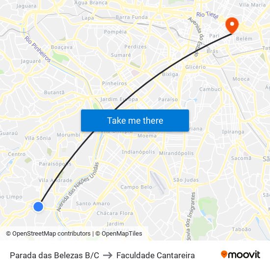 Parada das Belezas B/C to Faculdade Cantareira map