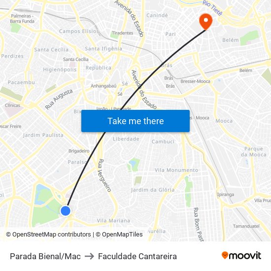 Parada Bienal/Mac to Faculdade Cantareira map