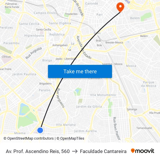 Av. Prof. Ascendino Reis, 560 to Faculdade Cantareira map