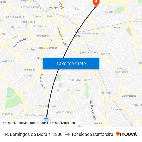 R. Domingos de Morais, 2800 to Faculdade Cantareira map