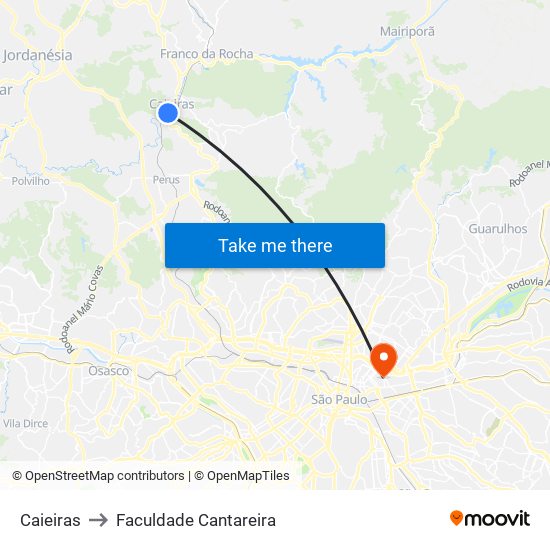 Caieiras to Faculdade Cantareira map