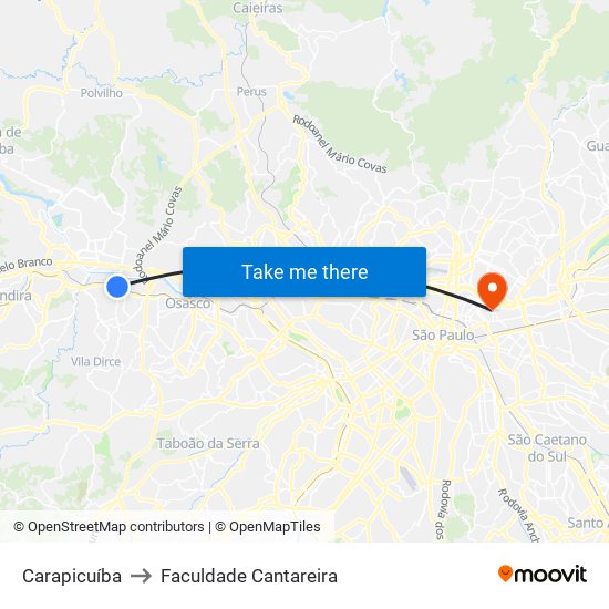 Carapicuíba to Faculdade Cantareira map