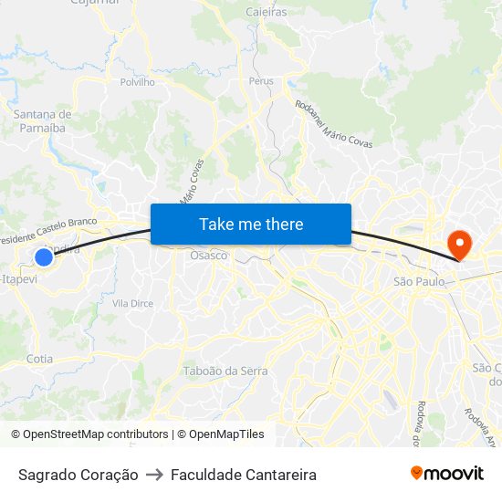 Sagrado Coração to Faculdade Cantareira map