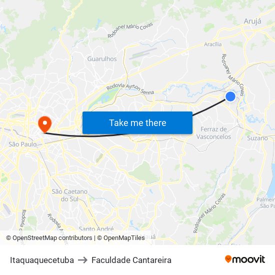 Itaquaquecetuba to Faculdade Cantareira map