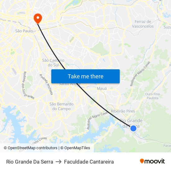 Rio Grande Da Serra to Faculdade Cantareira map