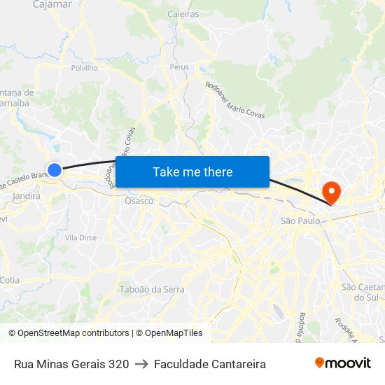 Rua Minas Gerais 320 to Faculdade Cantareira map