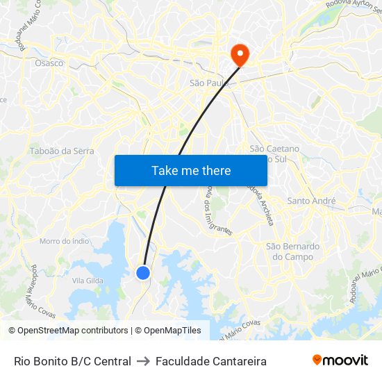 Rio Bonito B/C Central to Faculdade Cantareira map