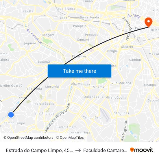 Estrada do Campo Limpo, 4524 to Faculdade Cantareira map