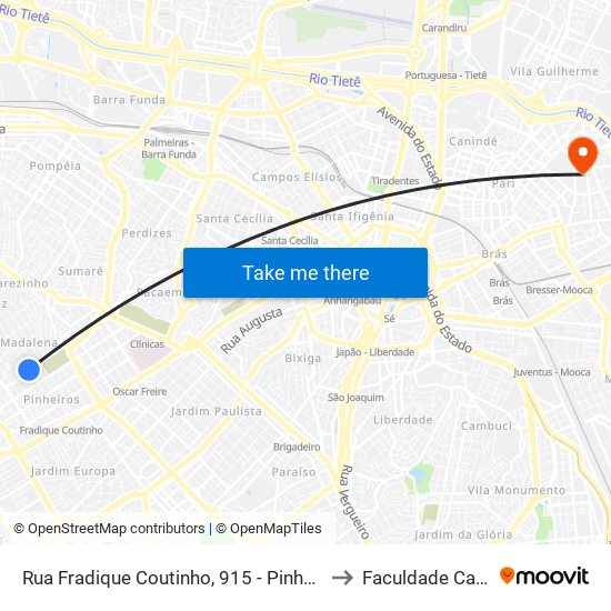 Rua Fradique Coutinho, 915 - Pinheiros, São Paulo to Faculdade Cantareira map