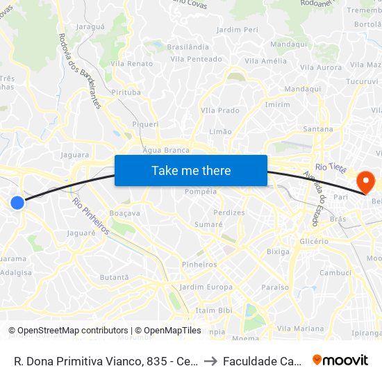 R. Dona Primitiva Vianco, 835 - Centro, Osasco to Faculdade Cantareira map