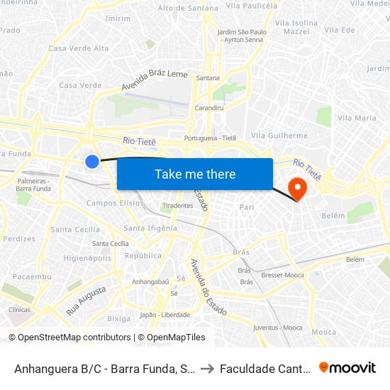 Anhanguera B/C - Barra Funda, São Paulo to Faculdade Cantareira map