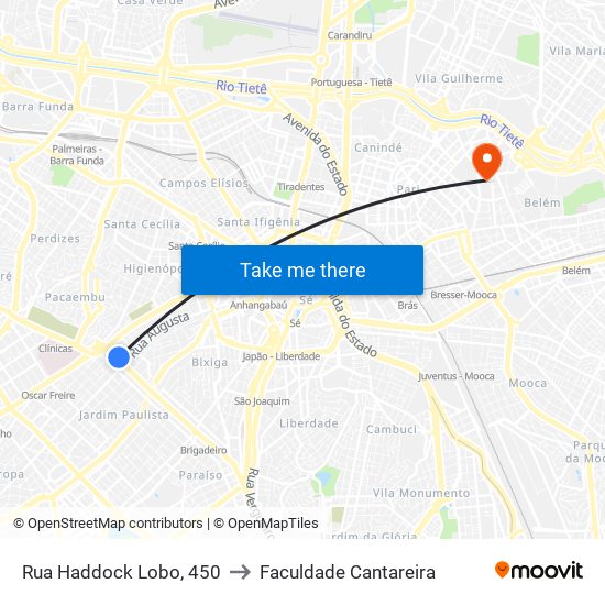 Rua Haddock Lobo, 450 to Faculdade Cantareira map