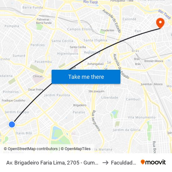 Av. Brigadeiro Faria Lima, 2705 - Gumercindo Saraiva - Jardins, São Paulo to Faculdade Cantareira map