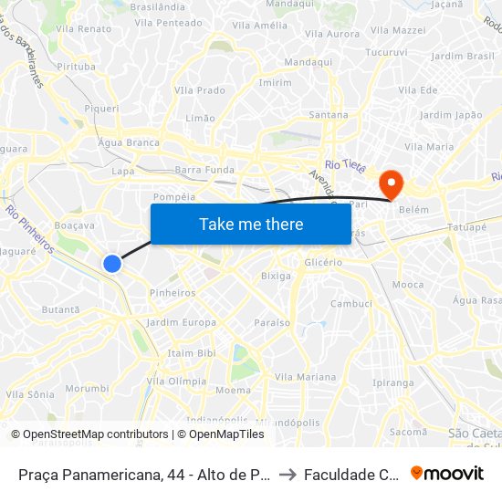 Praça Panamericana, 44 - Alto de Pinheiros, São Paulo to Faculdade Cantareira map