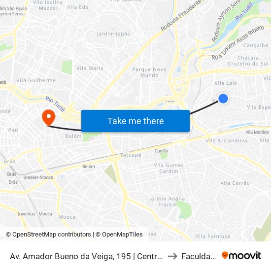 Av. Amador Bueno da Veiga, 195 | Centro Médico São Gabriel - Penha de França, São Paulo to Faculdade Cantareira map