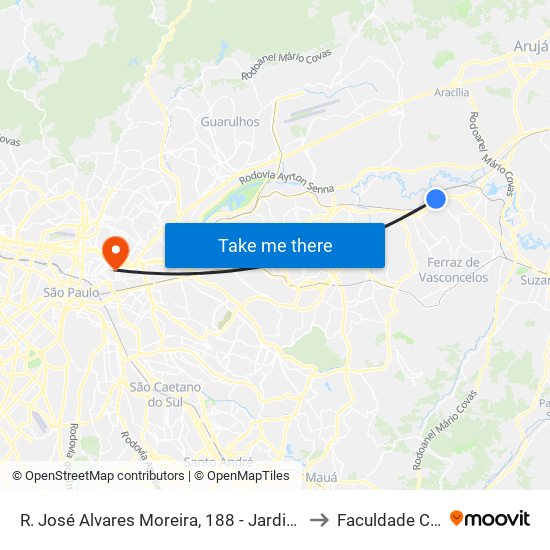 R. José Alvares Moreira, 188 - Jardim Romano, São Paulo to Faculdade Cantareira map