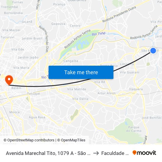 Avenida Marechal Tito, 1079 A - São Miguel Paulista, São Paulo to Faculdade Cantareira map