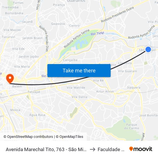 Avenida Marechal Tito, 763 - São Miguel Paulista, São Paulo to Faculdade Cantareira map